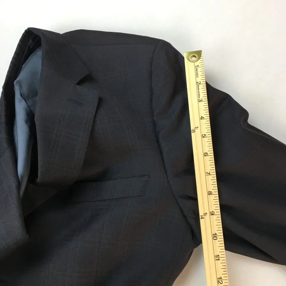 Pavone Zignone Worsted Wool Blue Plaid Suit Jacket 2 Buttons Mad in Italy Sz 42R